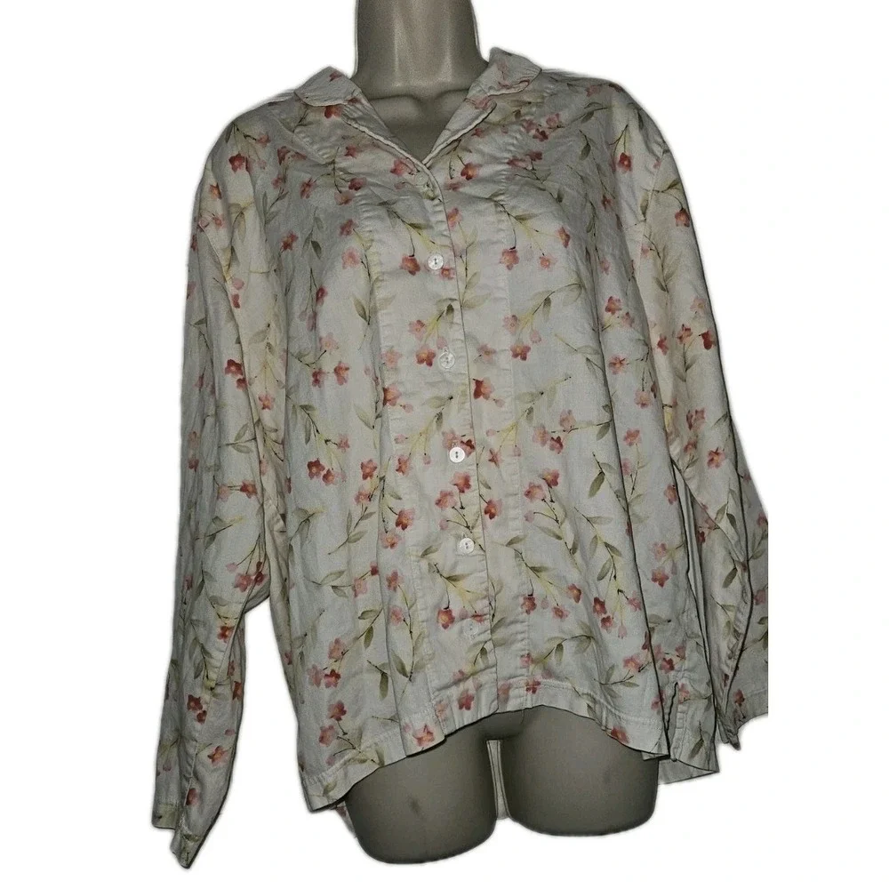 Garnet Hill Cotton 2-piece Cherry Blossom Pajama Set Long Sleeve Womens XL USA - Picture 2 of 6
